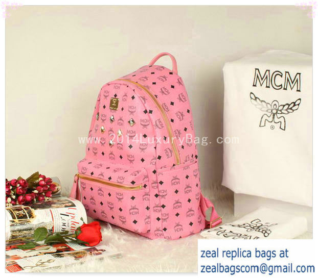 High Quality Replica MCM Stark Backpack Jumbo in Calf Leather 8006 Pink - Click Image to Close